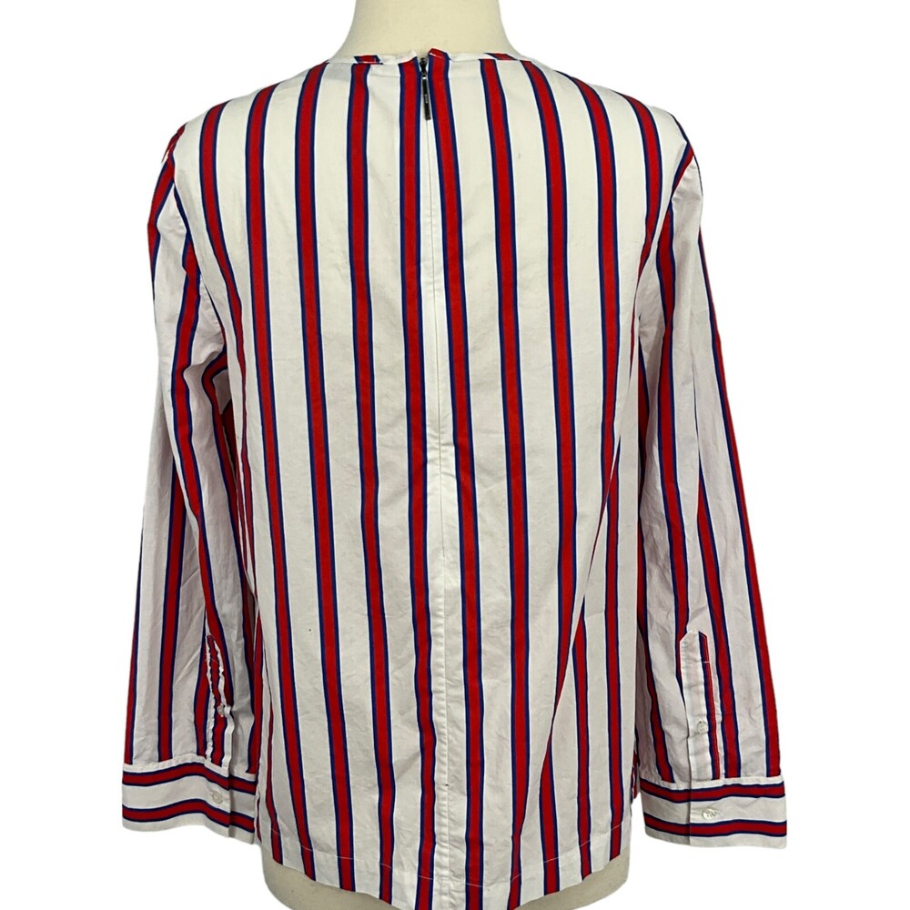 MSGM Blouse Red White Striped Long Sleeve Womens  EUR 40 V Neck Zip Back Cotton - Picture 3 of 11